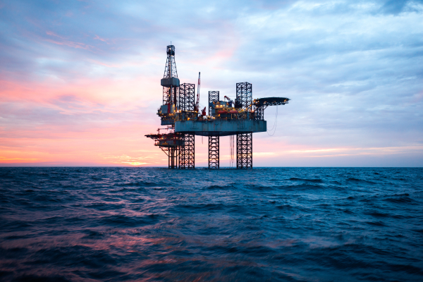 offshore oil rig and well